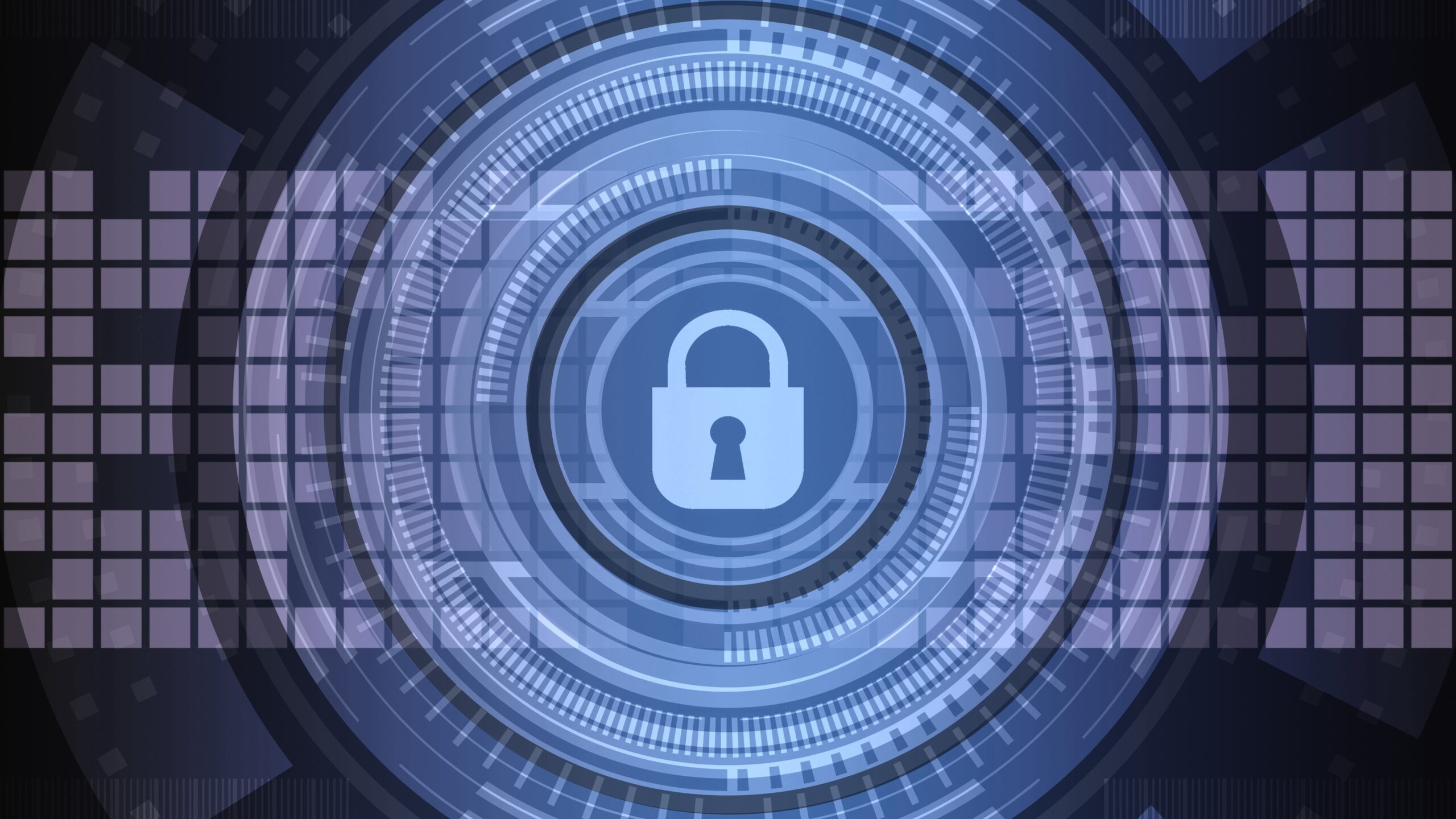 Symbol eines Vorhängeschlosses in einem digitalen, futuristischen Interface – Darstellung von Cybersicherheit oder Datenschutz.